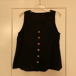 Linen-style black tank with brown buttons